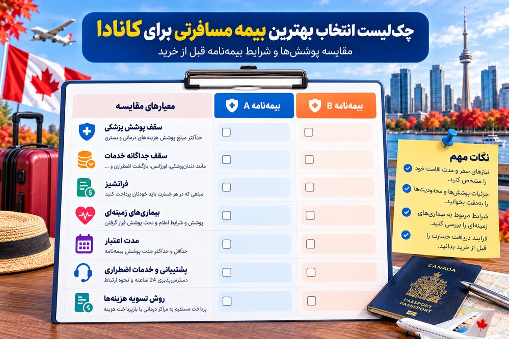 چکلیست انتخاب بهترین بیمه مسافرتی برای کانادا بر اساس پوشش و شرایط بیمهنامه