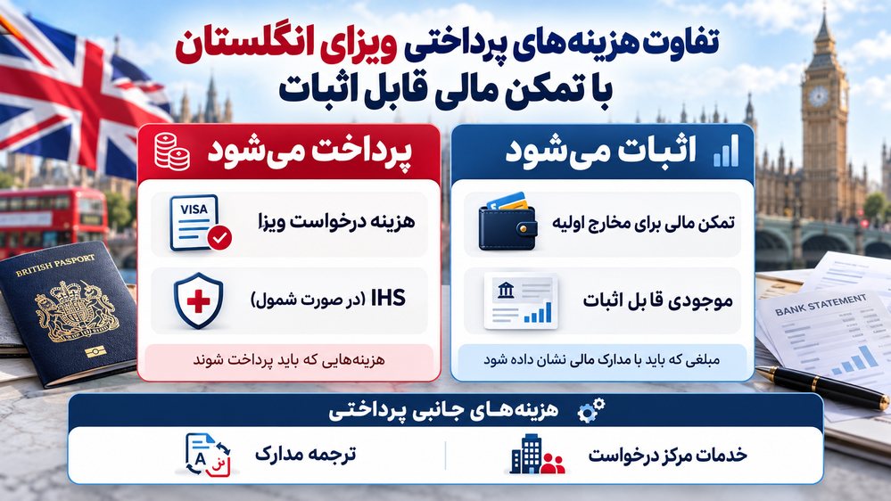 تفاوت هزینههای پرداختی ویزای انگلستان با تمکن مالی قابل اثبات